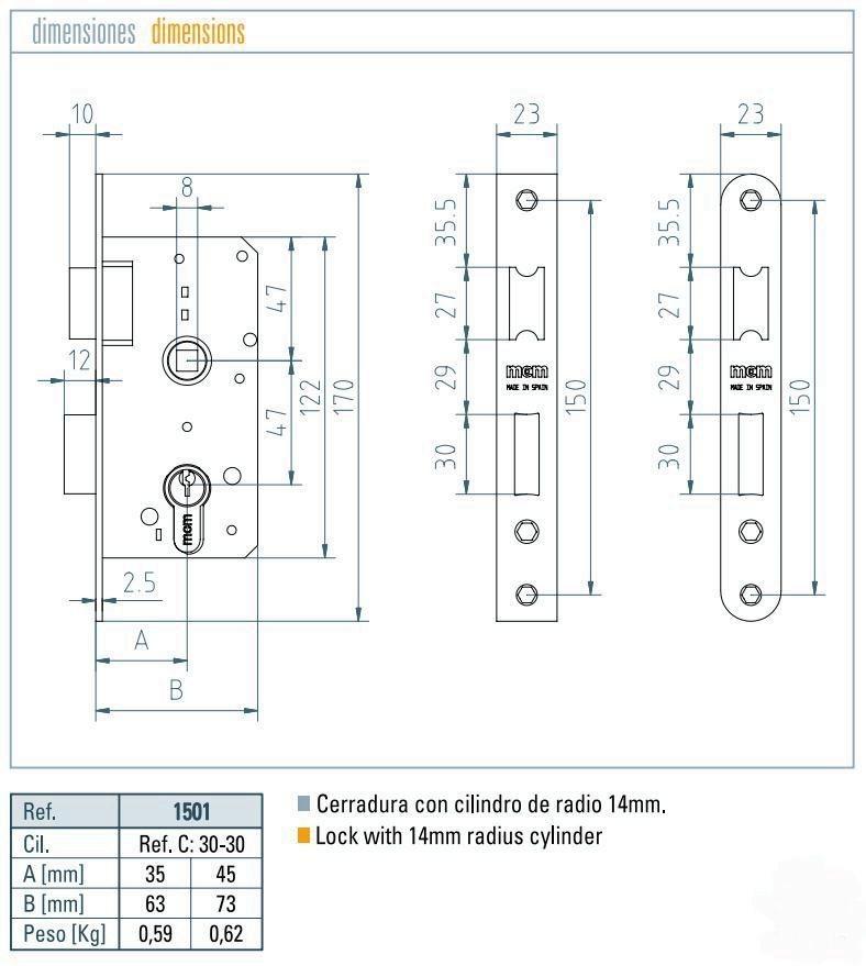 CERRADURA MCM 1501 35 EMBUTIR
