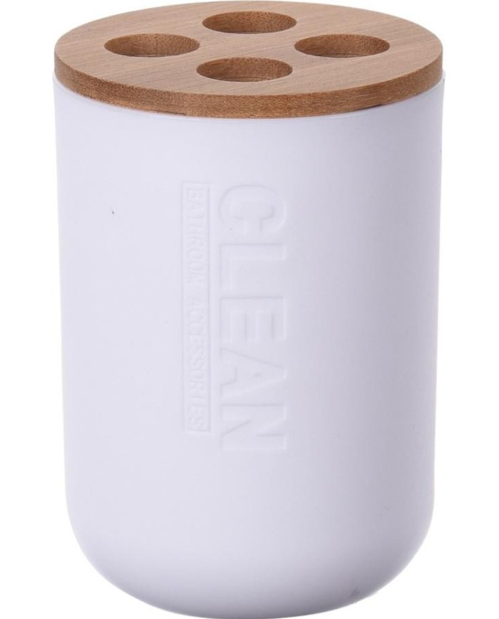 VASO PORTACEPILLO BLANCO/BAMBU KOOP