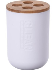 VASO PORTACEPILLO BLANCO/BAMBU KOOP