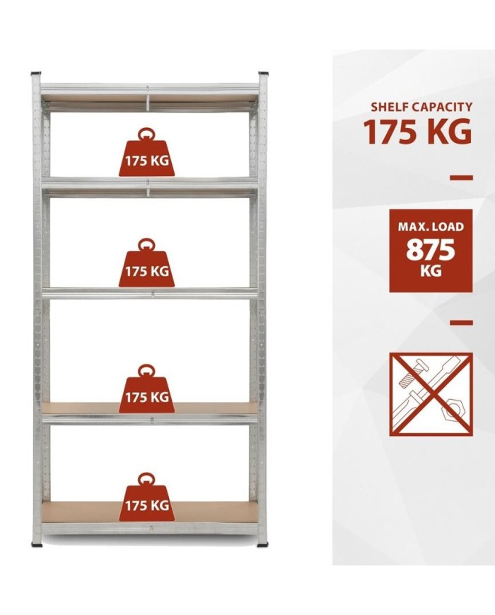 ESTANTERIA GALVANIZADA KREATOR 180X90X40 CMS. 5 ESTANTES 875KGS.