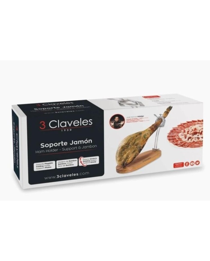 JAMONERO 3 CLAVELES ACERO INOXIDABLE MADERA PLEGABLE CABEZAL GIRATORIO