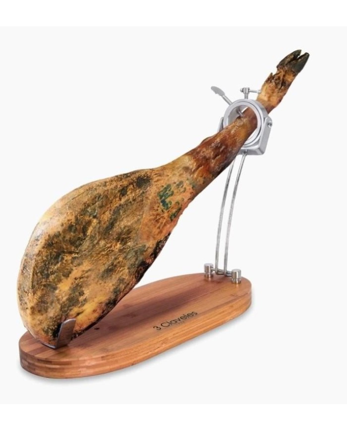 JAMONERO 3 CLAVELES ACERO INOXIDABLE MADERA PLEGABLE CABEZAL GIRATORIO