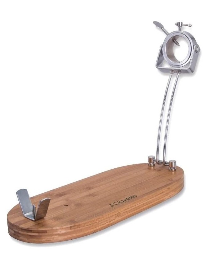 JAMONERO 3 CLAVELES ACERO INOXIDABLE MADERA PLEGABLE CABEZAL GIRATORIO