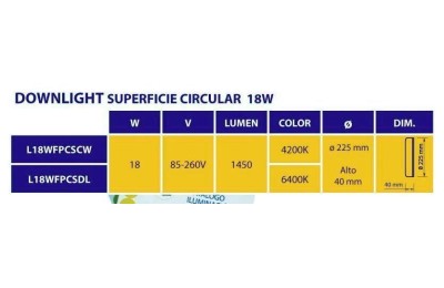 LED DOWN CIRCULAR SUPERFICIE GSC BOGUR 18W 6500K BLANCO 22,5CMS.