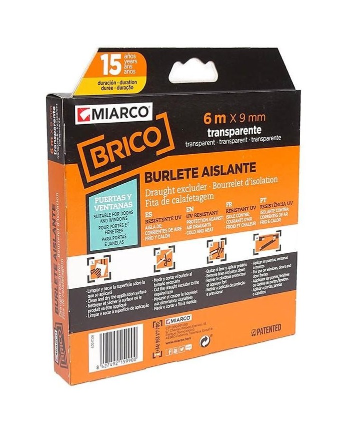 BURLETE MIARCO ADHESIVO TRANSPARENTE 9MMX6MT