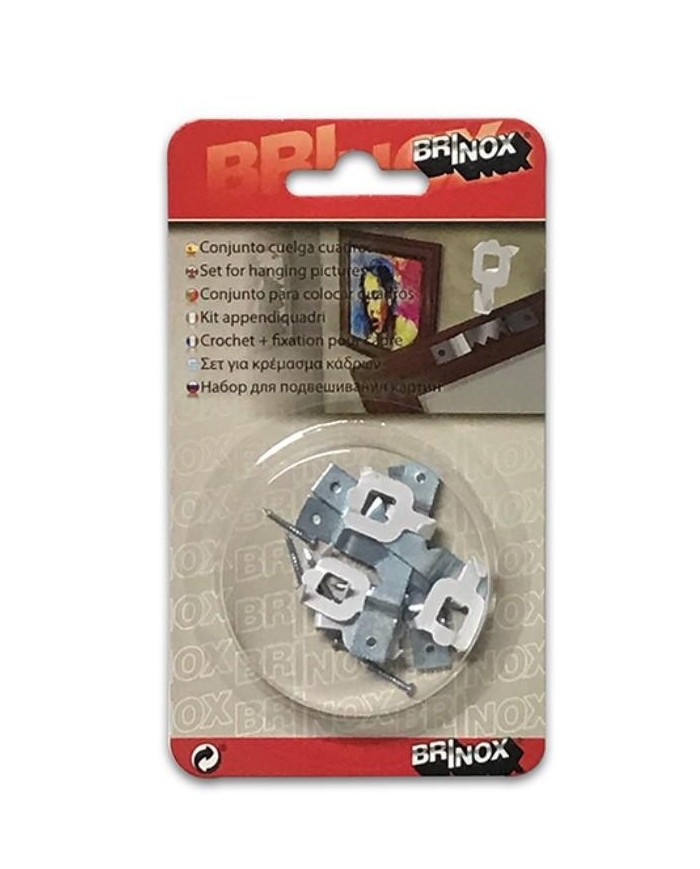 GANCHO BRINOX CUELGA CUADROS 4'4CMS. BLISTER 4UDS.