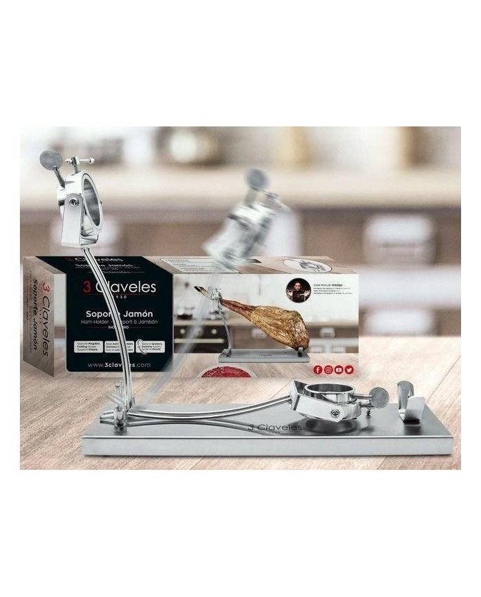 JAMONERO 3 CLAVELES ACERO INOXIDABLE PLEGABLE CABEZAL GIRATORIO