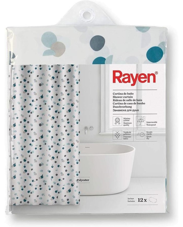 CORTINA BAÑO RAYEN POLIESTER BLANCA ESTAMPADA
