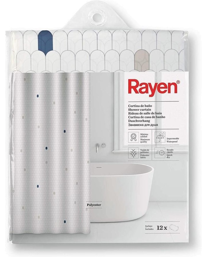 CORTINA BAÑO POLIESTER BLANCA RAYEN 2348