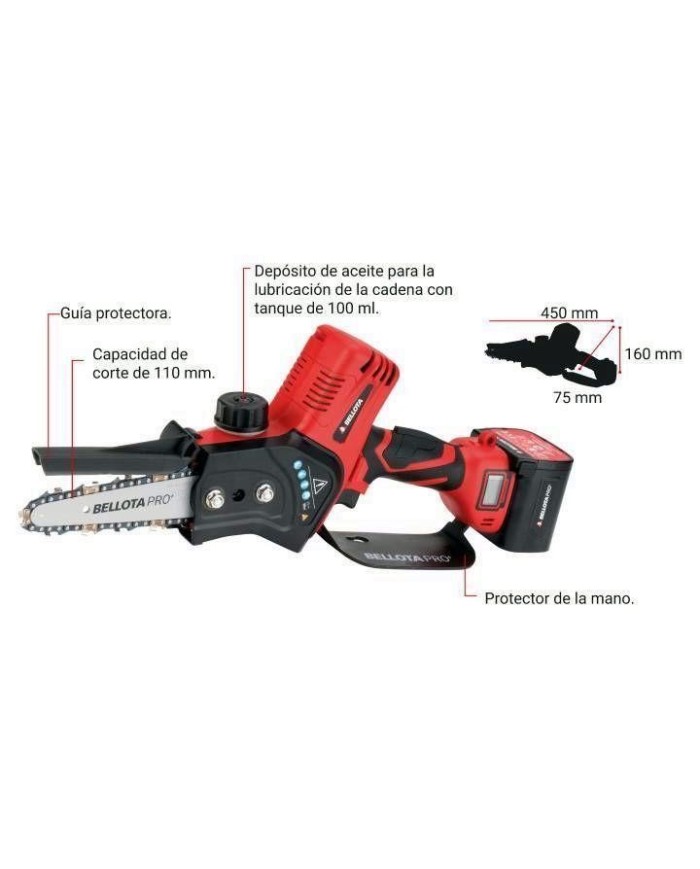 MOTOSIERRA 470W. 2 BAT.4.2AH 100MM. BELLOTA