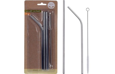 PAJITA INOXIDABLE CON CEPILLO ECOFRIENDLY B/4UD.