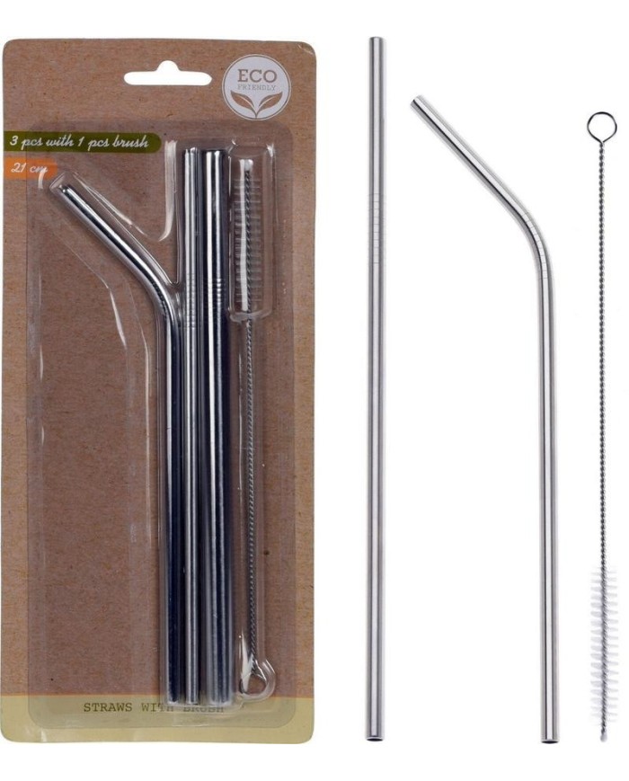 PAJITA INOXIDABLE CON CEPILLO ECOFRIENDLY B/4UD.