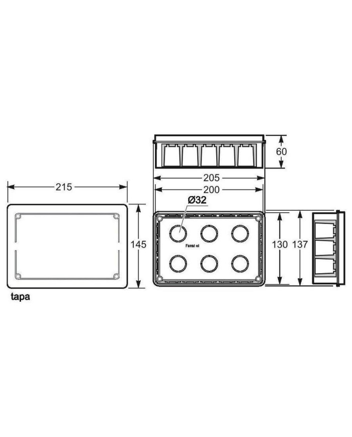 CAJA EMPALME EMPOTRAR FAMATEL 150X215X70 RF.3203
