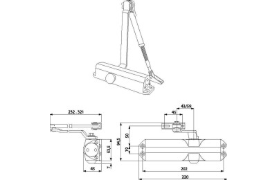 CIERRAPUERTAS DORCAS DC2-202 SIN RETENEDOR NEGRO (HOJA 110CM-85 KG). 22208/B