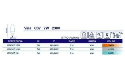 BOMBILLA LED VELA C37 6,5W. E14 3000K-530 LM