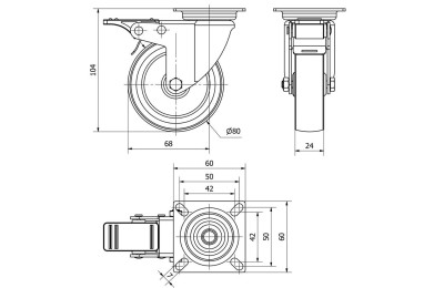 RUEDA GIRATORIA TW0239 401-080-3 CON PLACA Y FRENO