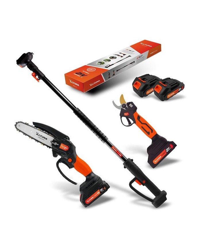 KIT PODA ALTUNA TIJERA+MOTOSIERRA Y PERTIGA 2BATERIAS 21V-2AH AFKIT