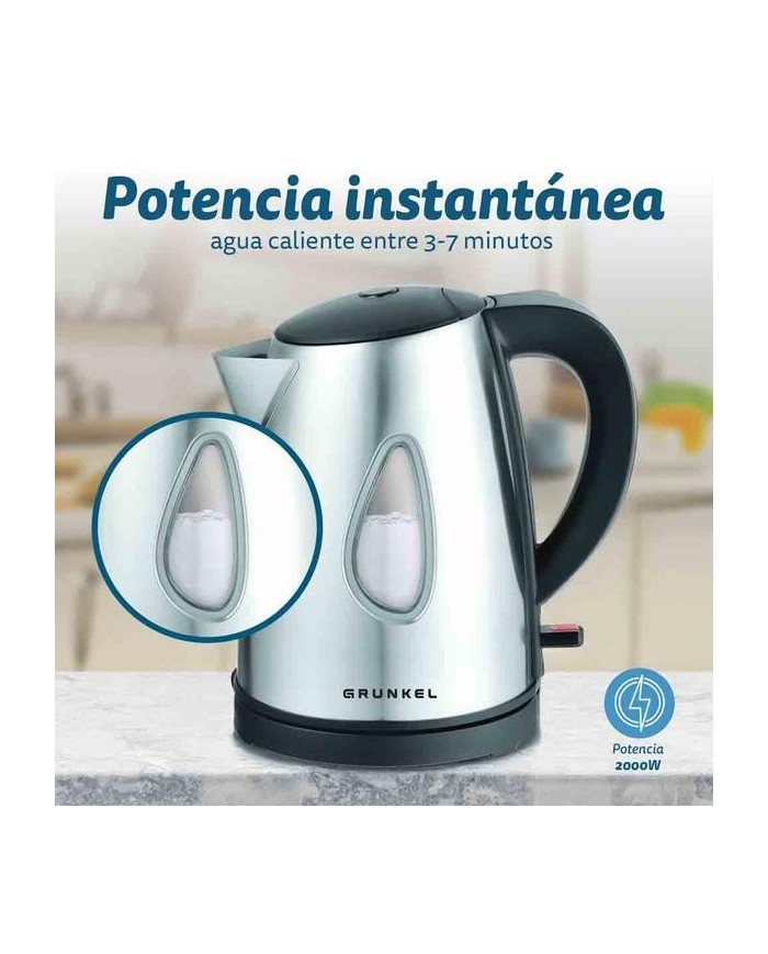 HERVIDOR DE AGUA ACERO INOXIDABLE GRUNKEL 1LT. 2200W.