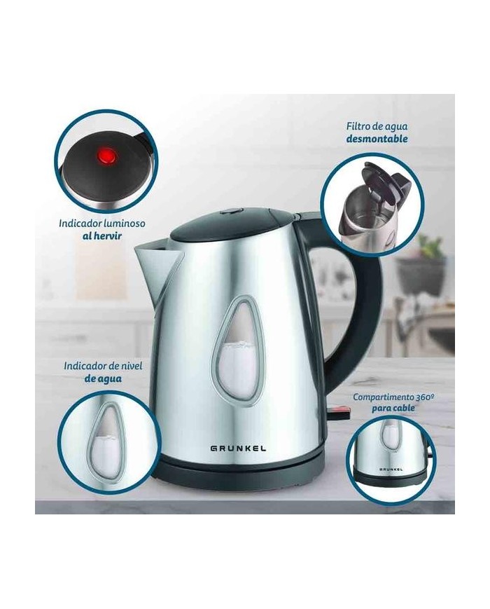 HERVIDOR DE AGUA ACERO INOXIDABLE GRUNKEL 1LT. 2200W.