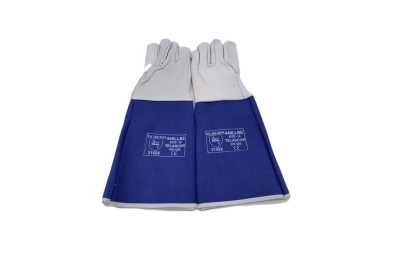 GUANTES PIEL GRIS T-10 LARGO REFORZADO AZUL (12U)