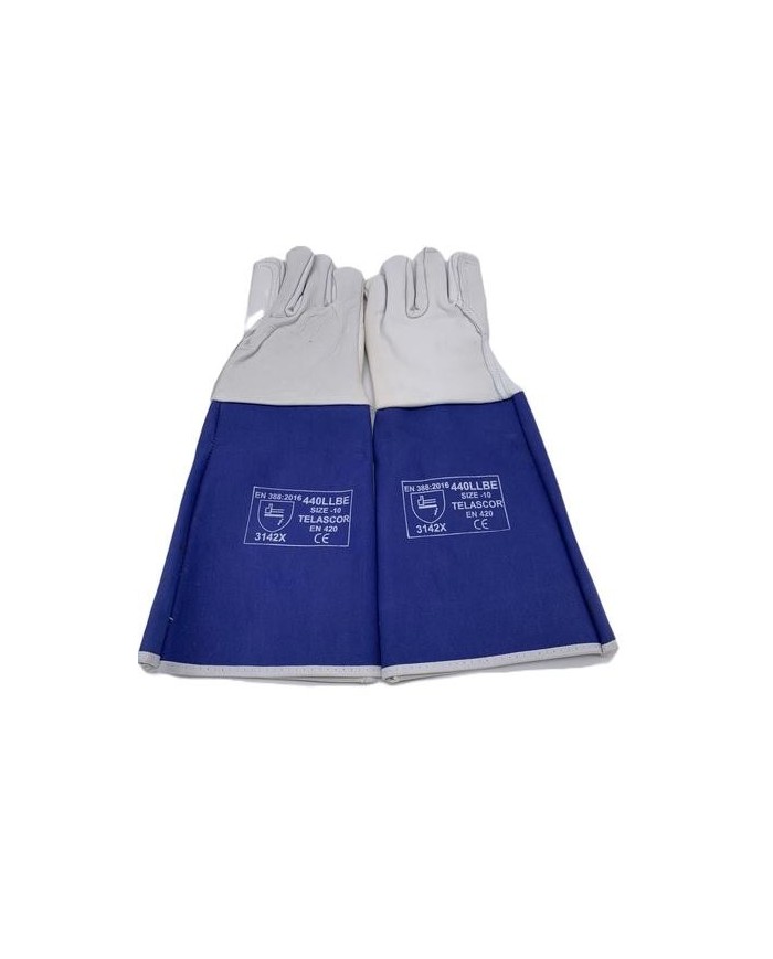 GUANTES PIEL GRIS T-10 LARGO REFORZADO AZUL (12U)