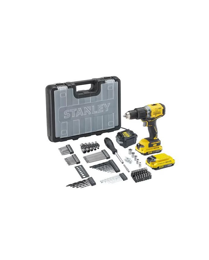 TALADRO PERCUTOR STANLEY 18V. 2BATERIAS 2Ah MALETIN 100 ACCESORIOS SFMCD715D2A-QW