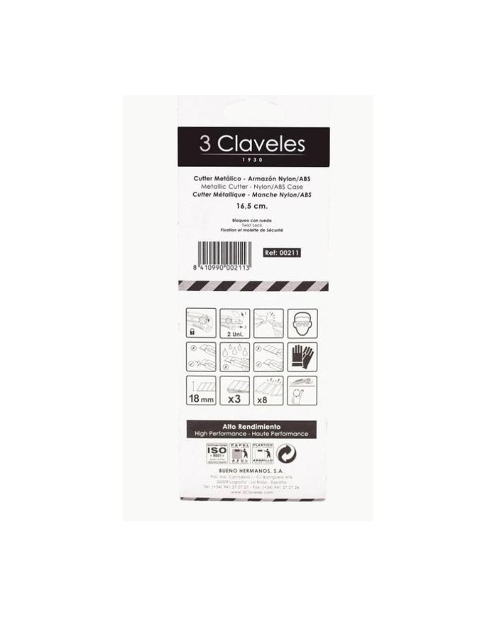 CUTTER 3 CLAVELES CON RUEDA DE BLOQUEO BIMATERIAL 18 MM. 00211