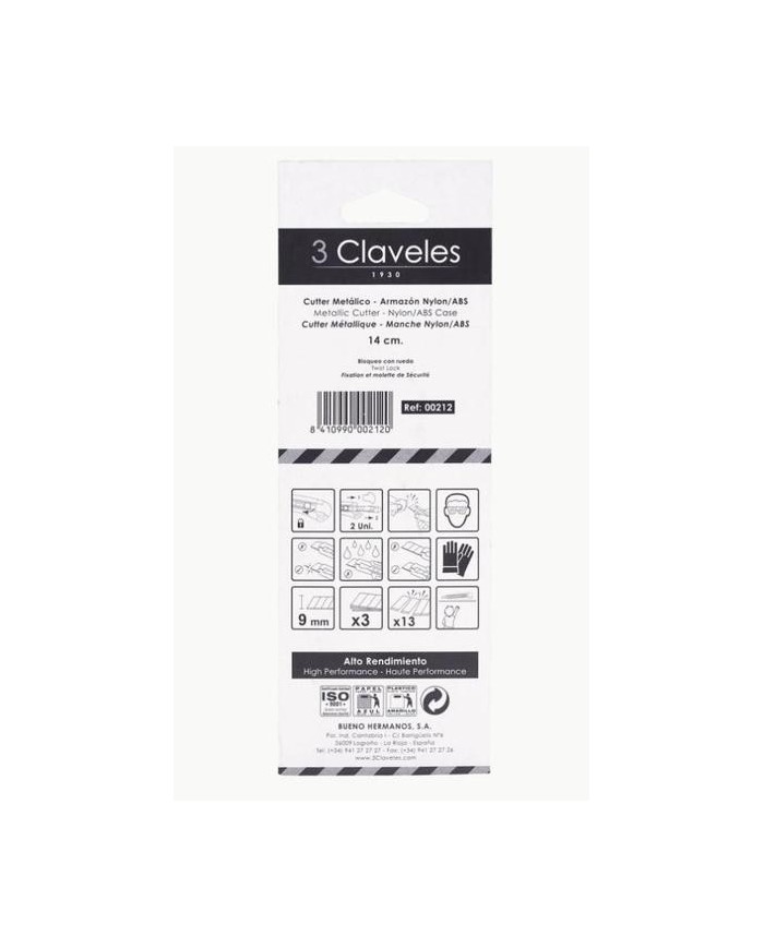CUTTER 3 CLAVELES CON RUEDA DE BLOQUEO BIMATERIAL 9 MM. 00212