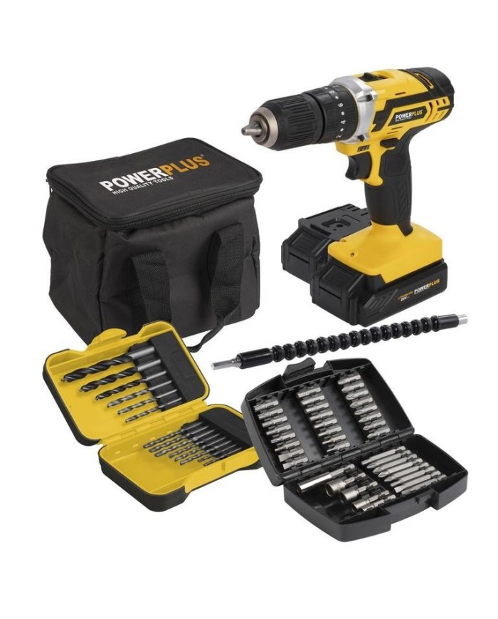 TALADRO PERCUTOR POWERPLUS 20V 2BAT 2Ah POWX00840 53 ACCESORIOS