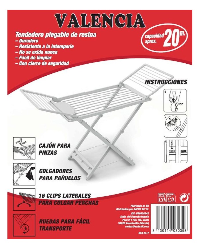 TENDEDERO PIE RESINA SFK VALENCIA GRIS 20MTS. TA-7
