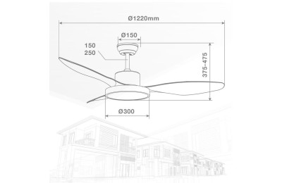 VENTILADOR TECHO 40W. 122CMS. BLANCO/MADERA GSC