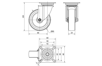 RUEDA GIRATORIA TW0231 401-080-1 GRIS