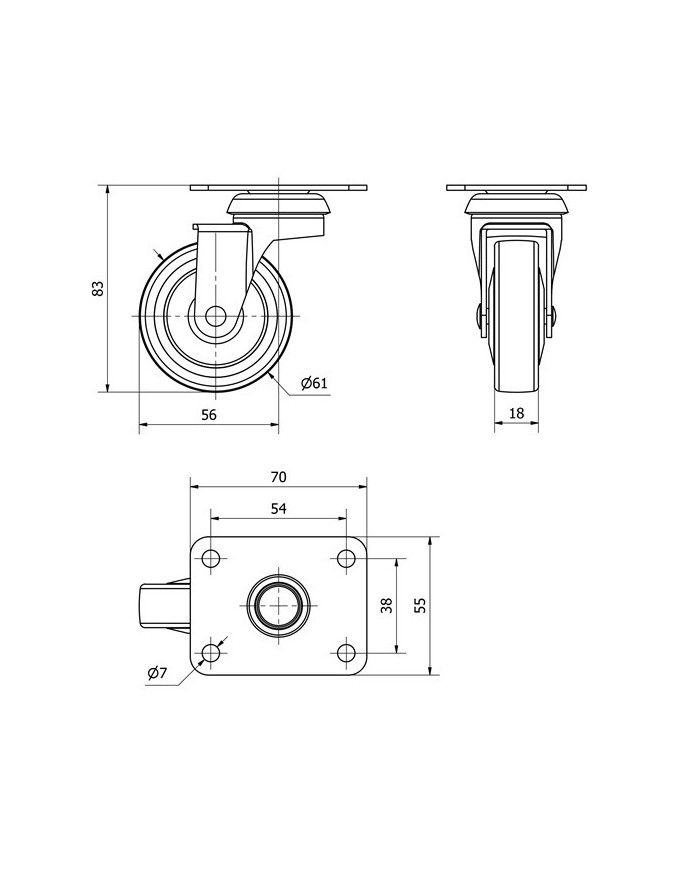RUEDA GIRATORIA TW0153 601-601-1 GRIS CON GOMA