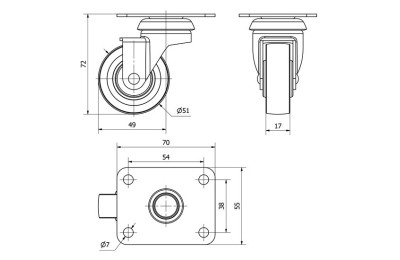 RUEDA GIRATORIA TW0152 601-050-1 GRIS CON GOMA