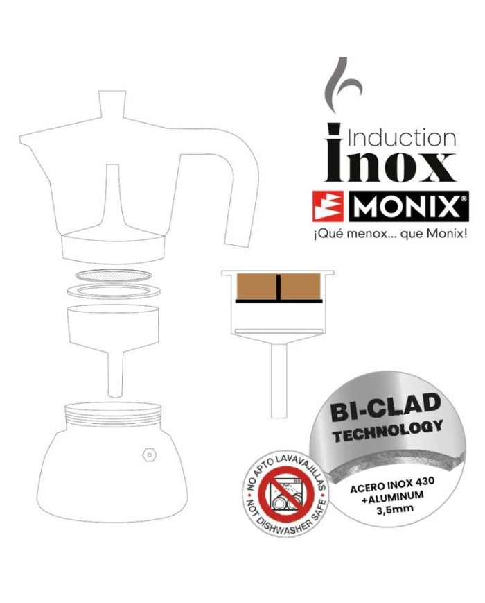 CAFETERA MONIX INDUCCION ACERO INOXIDABLE NEGRO 6 TAZAS