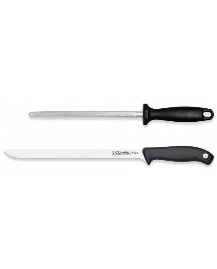 CUCHILLO JAMONERO Y CHAIRA 250MM. 3 CLAVELES          01721