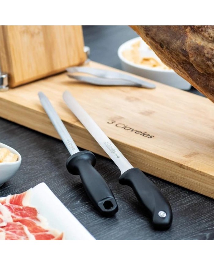 CUCHILLO JAMONERO Y CHAIRA 250MM. 3 CLAVELES          01721