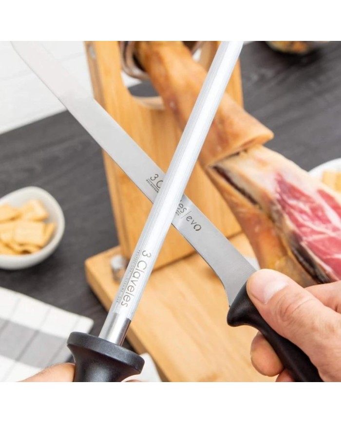 CUCHILLO JAMONERO Y CHAIRA 250MM. 3 CLAVELES          01721