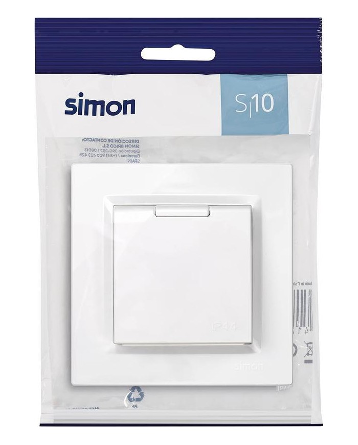BASE ENCHUFE EMPOTRAR C/TAPA SIMON 10 BLANCO 8,4X8,4X4,5 CMS.