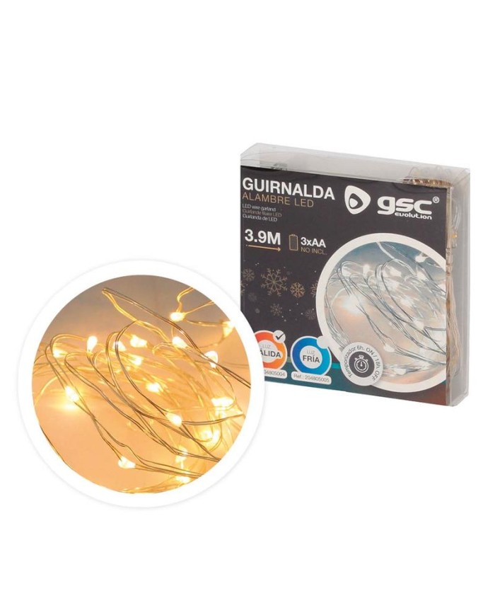 GUIRNALDA ALAMBRE LED 3'9MTS. 2700K GSC 3XAA