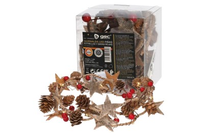 GUIRNALDA LED  1'8MTS. ESTRELLAS, PIÑAS Y BAYAS ROJAS 2700K GSC