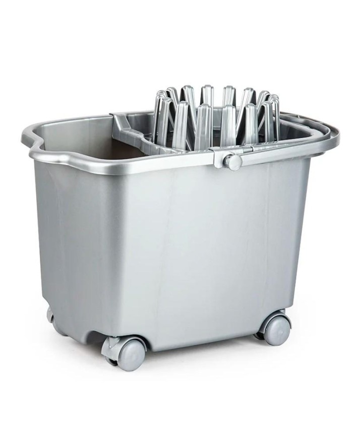 CUBO PLASTICFORTE C/ESCURRIDOR Y RUEDAS 15LTS. PLATA  1496112