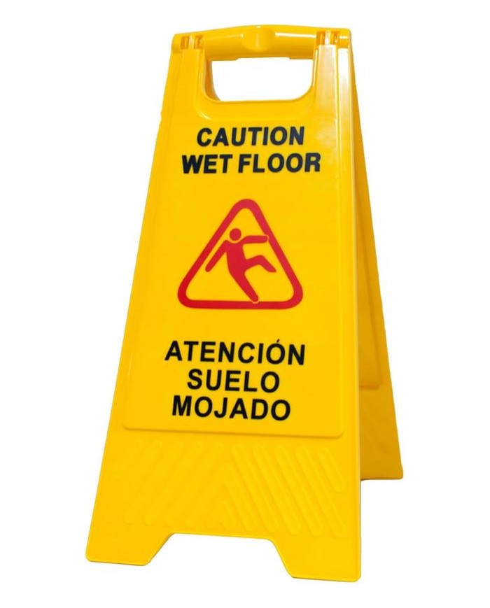 SEÑAL ADVERTENCIA SUELO MOJADO (CASTELLANO/INGLES) 62X30CMS. PAMEX