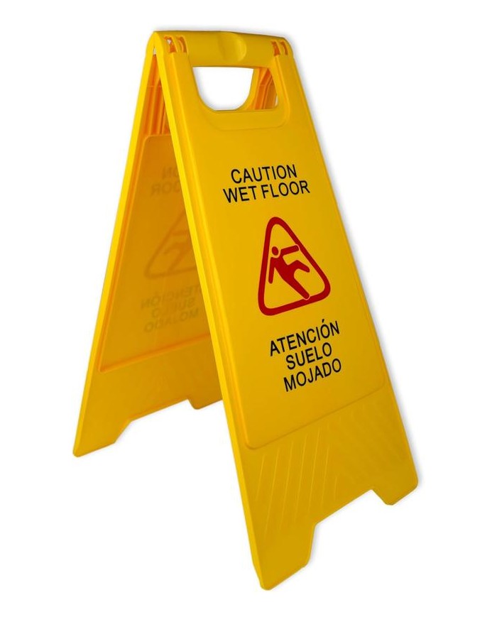 SEÑAL ADVERTENCIA SUELO MOJADO (CASTELLANO/INGLES) 62X30CMS. PAMEX