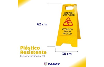 SEÑAL ADVERTENCIA SUELO MOJADO (CASTELLANO/INGLES) 62X30CMS. PAMEX