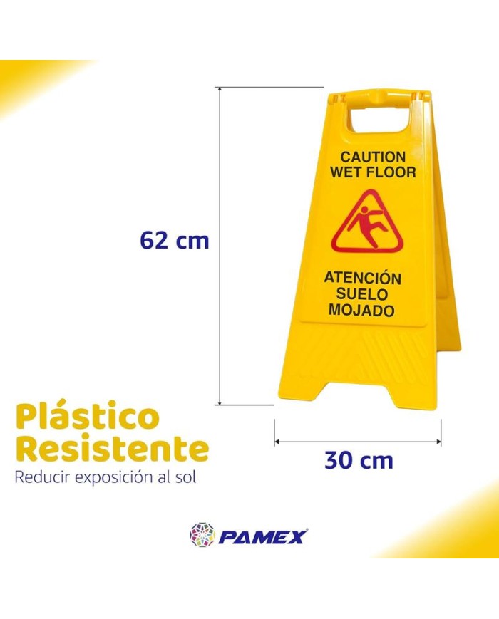 SEÑAL ADVERTENCIA SUELO MOJADO (CASTELLANO/INGLES) 62X30CMS. PAMEX