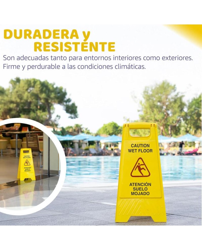 SEÑAL ADVERTENCIA SUELO MOJADO (CASTELLANO/INGLES) 62X30CMS. PAMEX