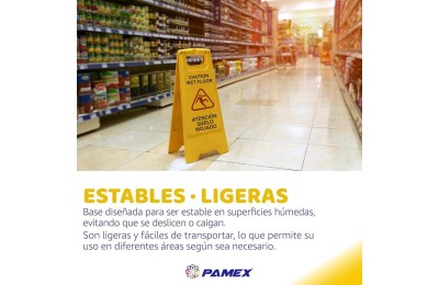 SEÑAL ADVERTENCIA SUELO MOJADO (CASTELLANO/INGLES) 62X30CMS. PAMEX