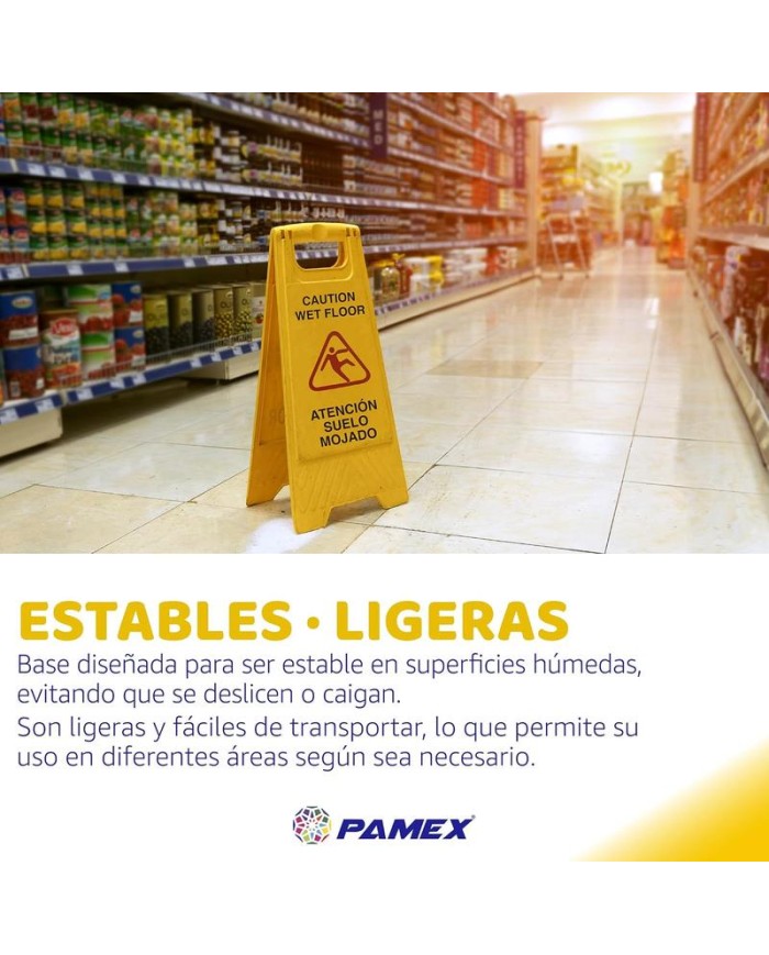 SEÑAL ADVERTENCIA SUELO MOJADO (CASTELLANO/INGLES) 62X30CMS. PAMEX