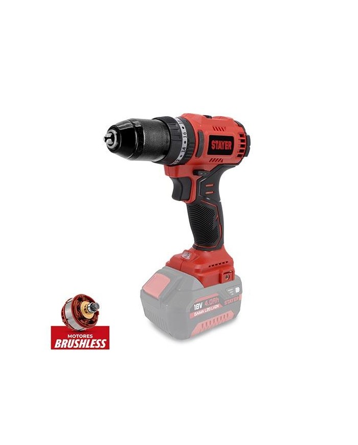 TALADRO PERCUTOR STAYER 18V. 2BATERIAS 2Ah SIN ESCOBILLAS PBL50L20PK 0001.003050